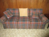 Beautiful Thomasville Furniture Plaid Transitional Modern Lowback, Rolled Arms