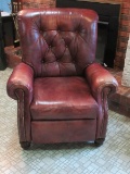 Leather Classic Style Tufted Back Recline Upholstery Tack Trim Back/Arms on Bun Feet