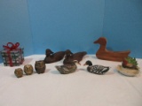 Figurines Collection 2 Resin Ducks, 3 Brass Figural Owls 2