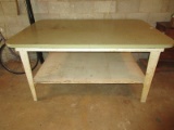Painted White Wooden Base Table w/ Laminate Top & Trim w/ Base Shelf
