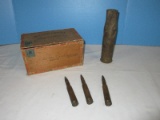 On The Level Wooden Cigar Box w/ 37mm Spent Brass Shell & 2 F.A. 42 Frankford Arsenal