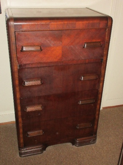 Refined Oak Furniture Co. Manuf. Depression Era Style Mahogany Veneer Bureau