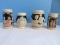 Collection 4 Small Traditional Design German Beer Steins Relief Scene Designs