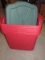 7 Rubbermaid Red Storage Totes w/ Green Lids