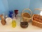 Group - 4 Baskets, Glass Vases, Painted Flower Pots, Etc.