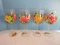 Set - 4 Crystal Balloon Wine Stems Hand Painted Tropical Flowers & Foliage