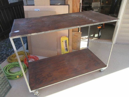 Metal Frame Workshop Mobile Bench Table, Table w/ Wooden Top & Base