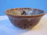 Artisan Studio Art Pottery Footed Strainer Brown Drip Glaze Design