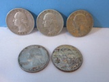 5 Silver 1964 Washington Quarters Coins Denver Mint Mark