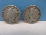 2 Silver Mercury Dime Coins 1939 & 1944 Has Denver Mint Mark