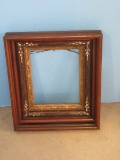 Striking Antique East Lake Walnut Picture Frame Carved Accent Black Lacquer Trim
