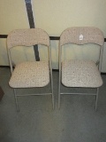 Pair - Metal Frame Folding Chairs w/ Upholstered Padded Back/Seat