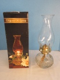 Pair - Craven Inc. Elegant Pressed Glass Oil Lamp Diamond Pattern w/ Chimney