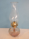 Craven Inc. Elegant Pressed Glass Oil Lamp Diamond Pattern w/ Chimney