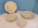 9 Pieces - Lenox Fine China Wyndcrest Pattern Blue Flowers Taupe Leaves Design Dinnerware