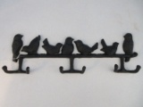 Whimsical Figural Birds on A Limb Wall Décor Cast Iron 6 Hook Coat/Hat Rack Black Matt Finish