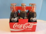 Collectible 6 Pack Carrier Case w/ Size 8oz Coca-Cola Classic Glass Bottles Unopened