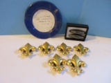 Group - Fleur De Lis/Disc Magnets, Pair Powerful Ovoid Shape Magnets & Tin Ashtray