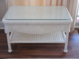 Traditional White PVC All-Weather Sunroom/Patio Coffee Table w/ Base Shelf