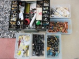 Vintage Meta Tool Box w/ Misc. Plumbing Accessories Vinyl Electric Tape, PVC Fittings