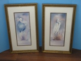 2 Fine Art Audubon Style Prints Heron & Stork Birds Attributed to Sandy Beamer