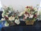 2 Ornate Tin Planters w/ Silk Floral Greenery Arrangements