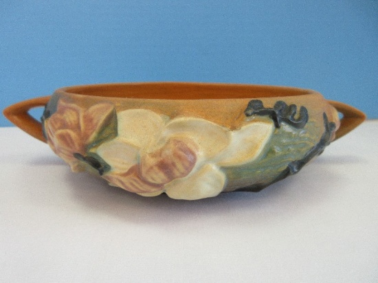 Roseville Pottery Magnolia Pattern 6" Bowl Tan Textured Background Black Stems