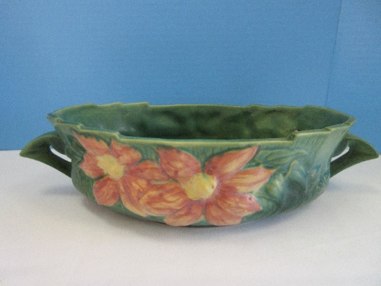 Roseville Pottery Clematis Pattern Rose on Green Colors 10" Console Bowl