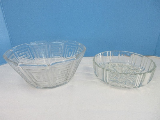 Group - Pressed Glass Abstract Design Panel Bowl 8 1/4"
