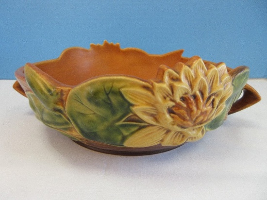 Roseville Pottery Water Lily Pattern 8" Console Bowl Yellow Flowers