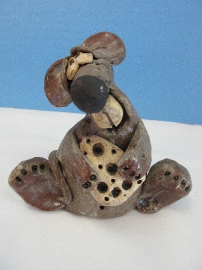 Whimsical Pottery Figural 4 3/4" Mouse w/ Slice of Cheese Artisan Signed