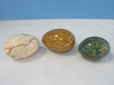 3 Polished Ovoid Form Decorative Marble/Onyx Eggs
