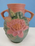 Roseville Pottery Water Lily Pattern Color Combination Pink & Green 8