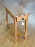 Pine Rectangular Side Table w/ Drawer & Base Shelf