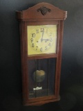 Mahogany Case Depression Era Style Key Wind Wall Mount Clock w/ Pendulum