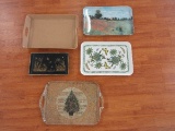 Group - Foreside Metal Footed Tray Gilted Foliage & Dragonflies Design Antique Patina