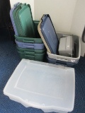 7 Misc. Rubbermaid Roughneck & Other Storage Box Totes w/ Lids 10 Gallon & Other