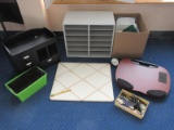 Office Group - Desk Top Cabinet Organizer, Clock, Lap Gear, Plastic Baskets, Etc.