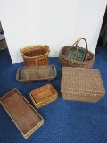 Basket Collection Four Part w/ Center Handle, Storage Covered Basket, & Other