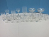 Glassware Shot Glasses, Juice Glasses, 2 Spiral Stem Compotes, Etched Glasses, Etc.