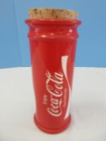 Painted Red Glass Cylinder w/ Enjoy Coca-Cola Logo Emblem Cork Stopper 9 1/2