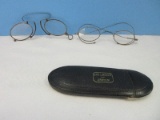 Early Spectacles Eyeglasses Bridge w/ Side Loop For Chain & Otto Lincker Arnhem Case