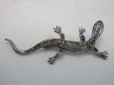 Dazzling 925 = 92.5% Sterling Lizard Salamander Brooch w/ Marcasite