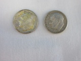 Two Roosevelt Silver Dime Coins 1951 & 1960 Composition 90% Silver 2.5g +/- Each