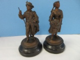 Pair - Bronze Figural Renaissance Country Gentleman Holding Scythe
