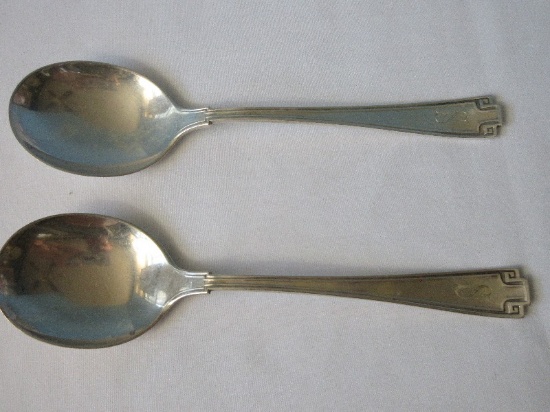 2 Gorham Sterling Etruscan Pattern Silverware Glossy Finish Round Bowl Cream Soup Spoons