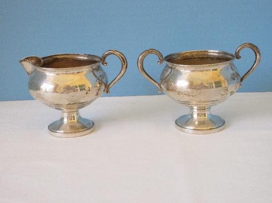Pair - Fisher Sterling 703 Hollowware Traditional Design Footed Creamer & Open Sugar Bowl