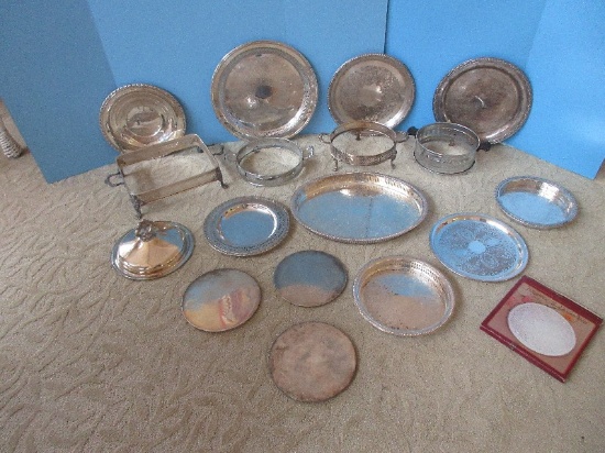 Group - Silverplate Holloware Casserole Serving Footed Dish Server Stands, Placemat Trivets