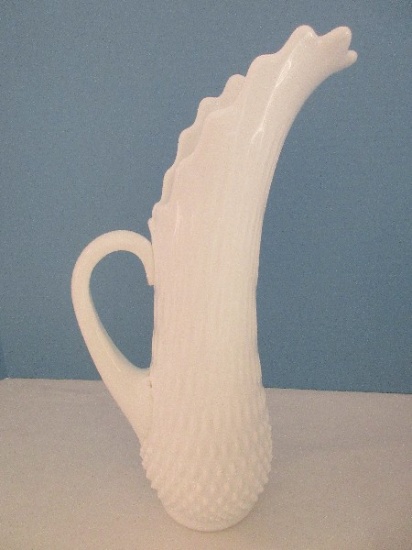 Vintage Fenton Art Glass Hobnail Pattern 13 3/4" Milk Glass Swing Ewer Pitcher Vase