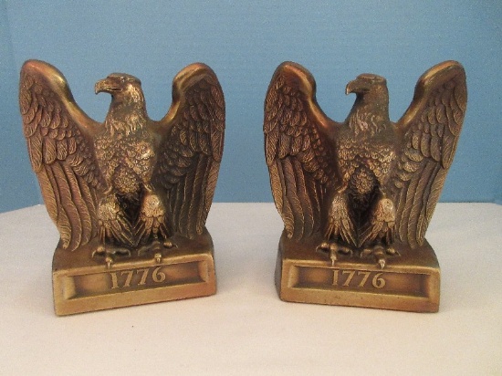 Vintage Pair - Philadelphia Mfg. Co. Cast Metal Figural 6 5/8" Federal Eagle "1776" Bookends